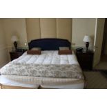 Hospitality Simmons Bedding Company base, mattress and blue with red piping headboard complete