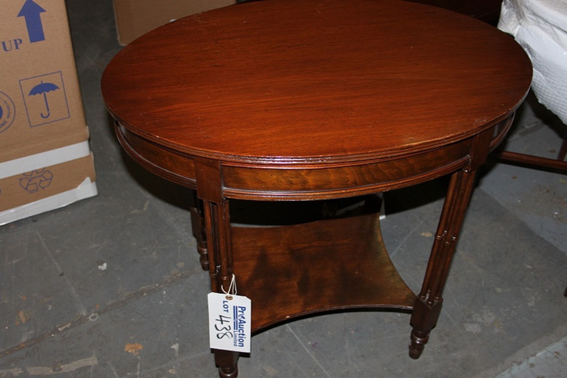 A Georgian style ovoid occassional table with ow stretcher shelf on squre spindle legs - Image 2 of 2