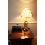 3 x lamps - 2 x gold bottleform lamps and 1 x large urnn shaped table lamp