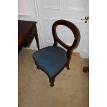A mahogany round back Georgian style side chair with blue seat pad
