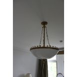 A glass hanging pendent etched ceiling light