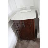 A Georgian style mahogany single door cabinet with marble top 400mm x 360mm