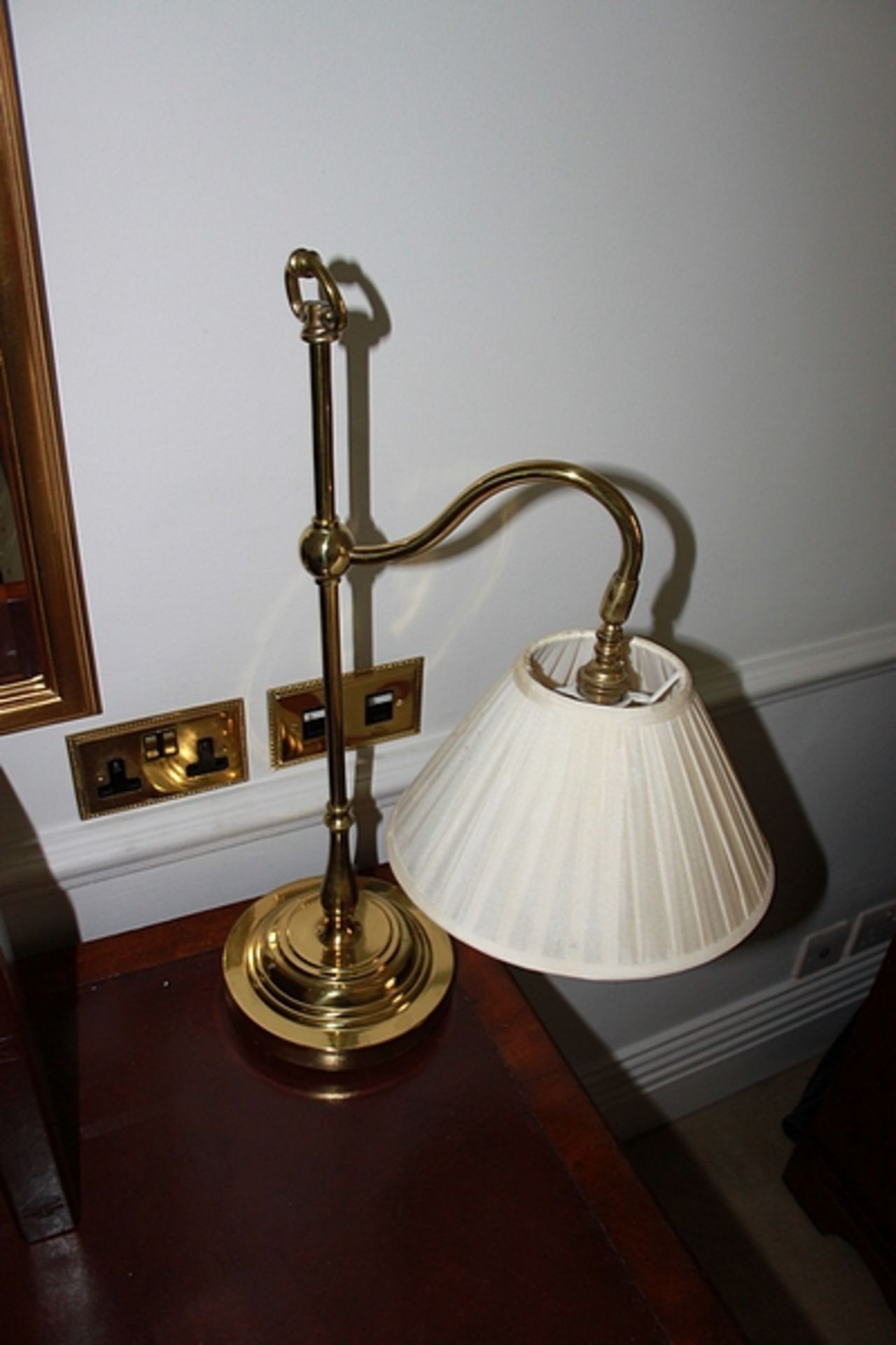 3 x lamps - 2 x small urn shape table lamps and 1 x swan neck brass table lamp