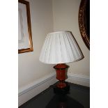 3 x lamps - 2 x polished wood urn shaped table lamps and 1 x large urn shaped table lamp