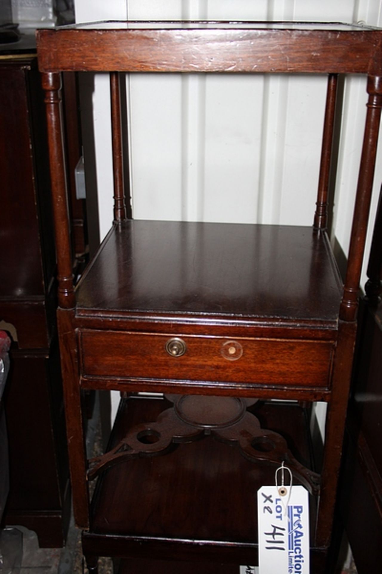 A pair of Georgian style single drawer bedsde cabinets ( 1 missing drawer pull)