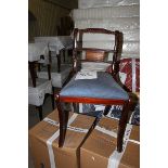 A Georgian style side chair blue upholstered pad seat with carved back frame 420mm seat pitch