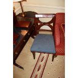 A mahogany cross back Georgian style side chair with blue seat pad 400mm seat pitch