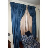 Fully lined curtains satin style blue 2300mm drop