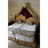 Hospitality Simmons Bedding Company base, mattress and yellow split twin headboard complete with