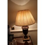 3 x table lamps - a pair of urn style polished wood lamps and a candlestick form lamp