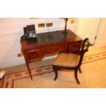 A mahogany wood Georgian style side chair upholstered in mustard fabric