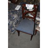 A mahogany cross back Georgian style side chair with blue seat pad