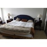Hospitality Simmons Bedding Company base, mattress and large blue with red piping headboard complete