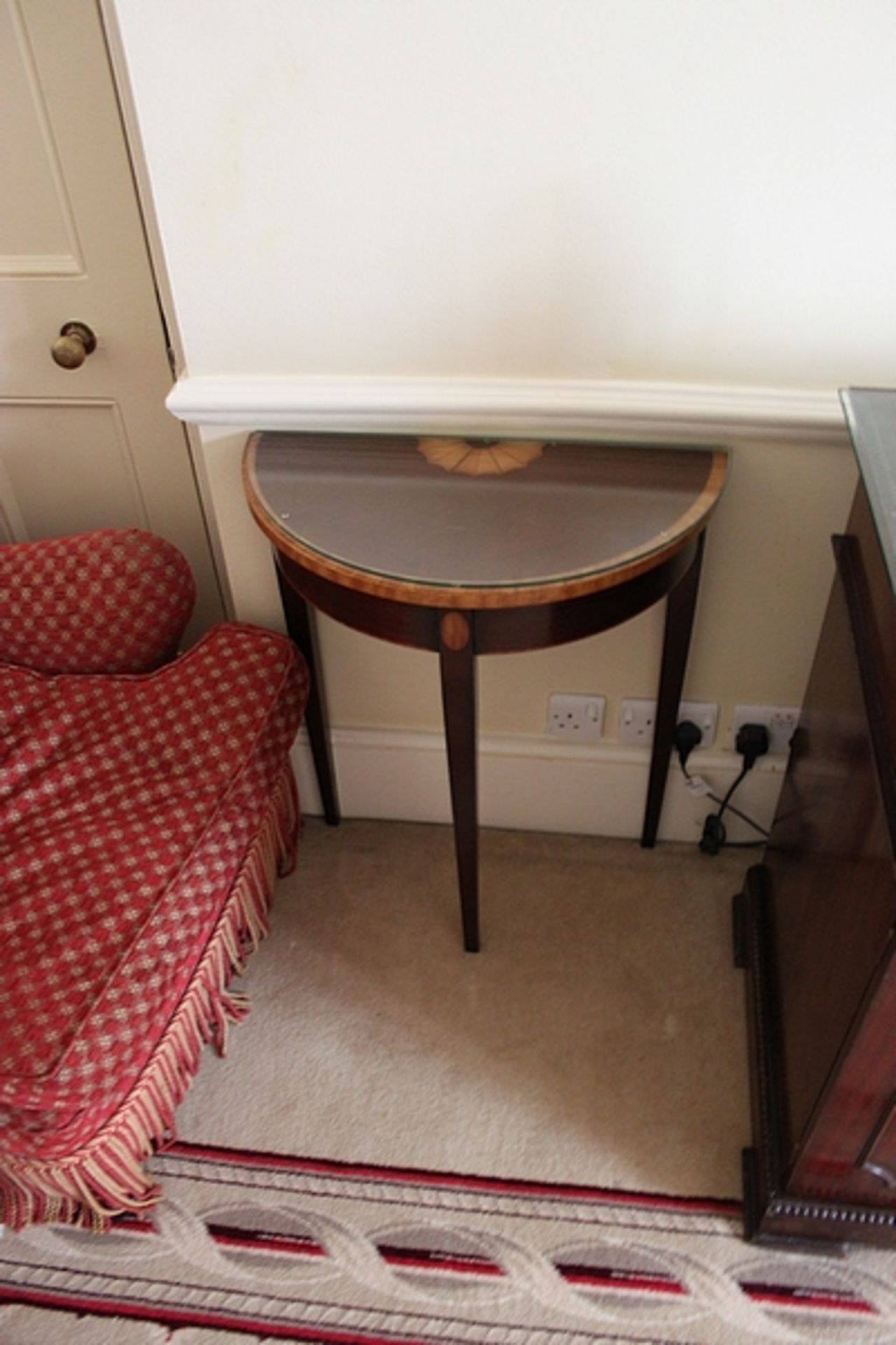 A pair of Georgian style console table of demilune form with inlay 550mm x 280mm