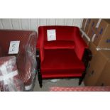 Armchair uphostered in a red velveteen fabric hardwood frame 750mm x 800mm