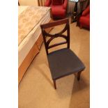 A mahogany cross back Georgian style side chair with blue seat pad 400mm seat pitch