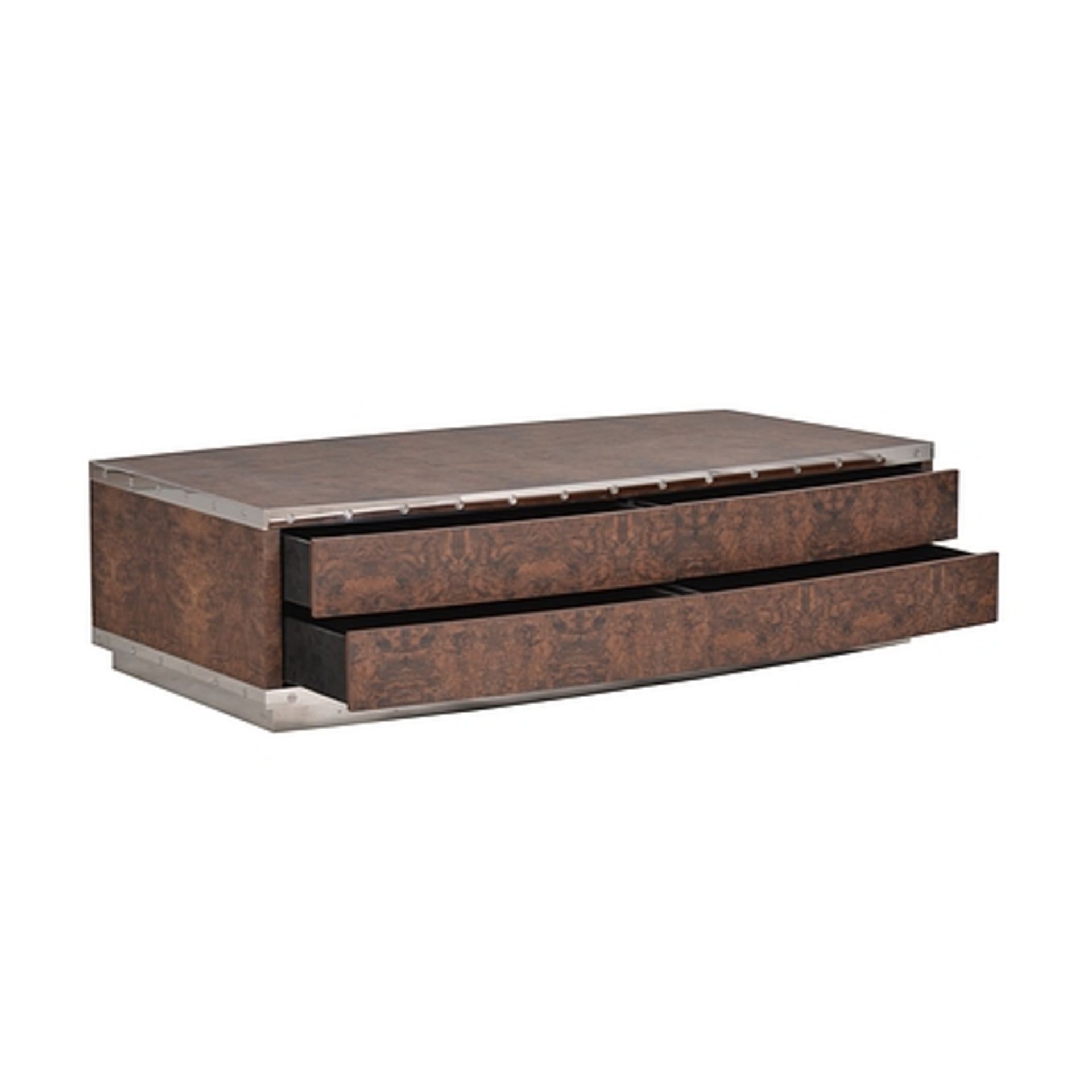 Elevon Coffee Table 150x79cm Burl Wallnut & Shiny Steel