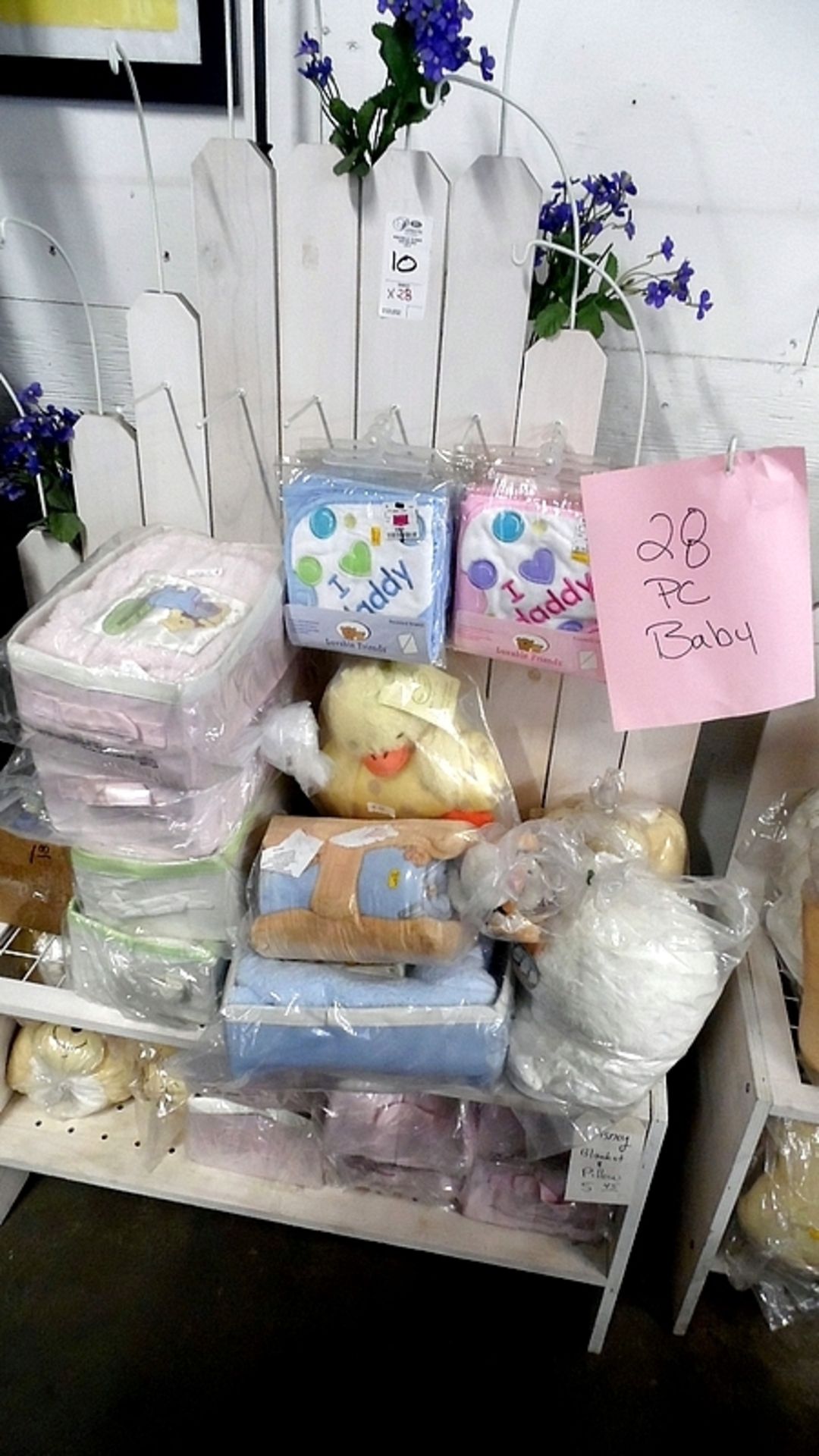 ASSORTED BABY ITEMS w/ RACK
