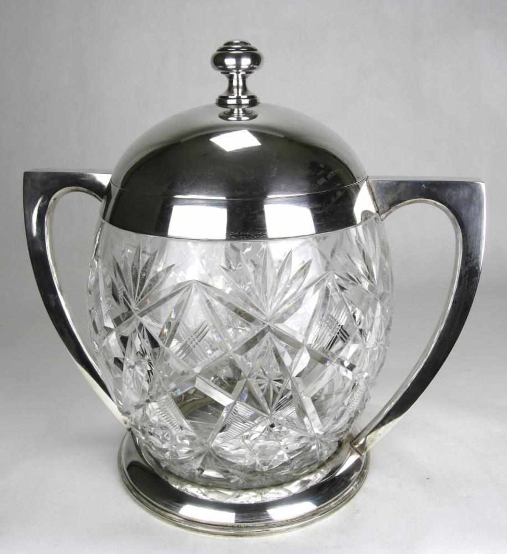 Großes Art Deco Bowlengefäß Deutsch um 1930. Kristallglasbehälter mit reichem Sternschnitt und - Bild 2 aus 5