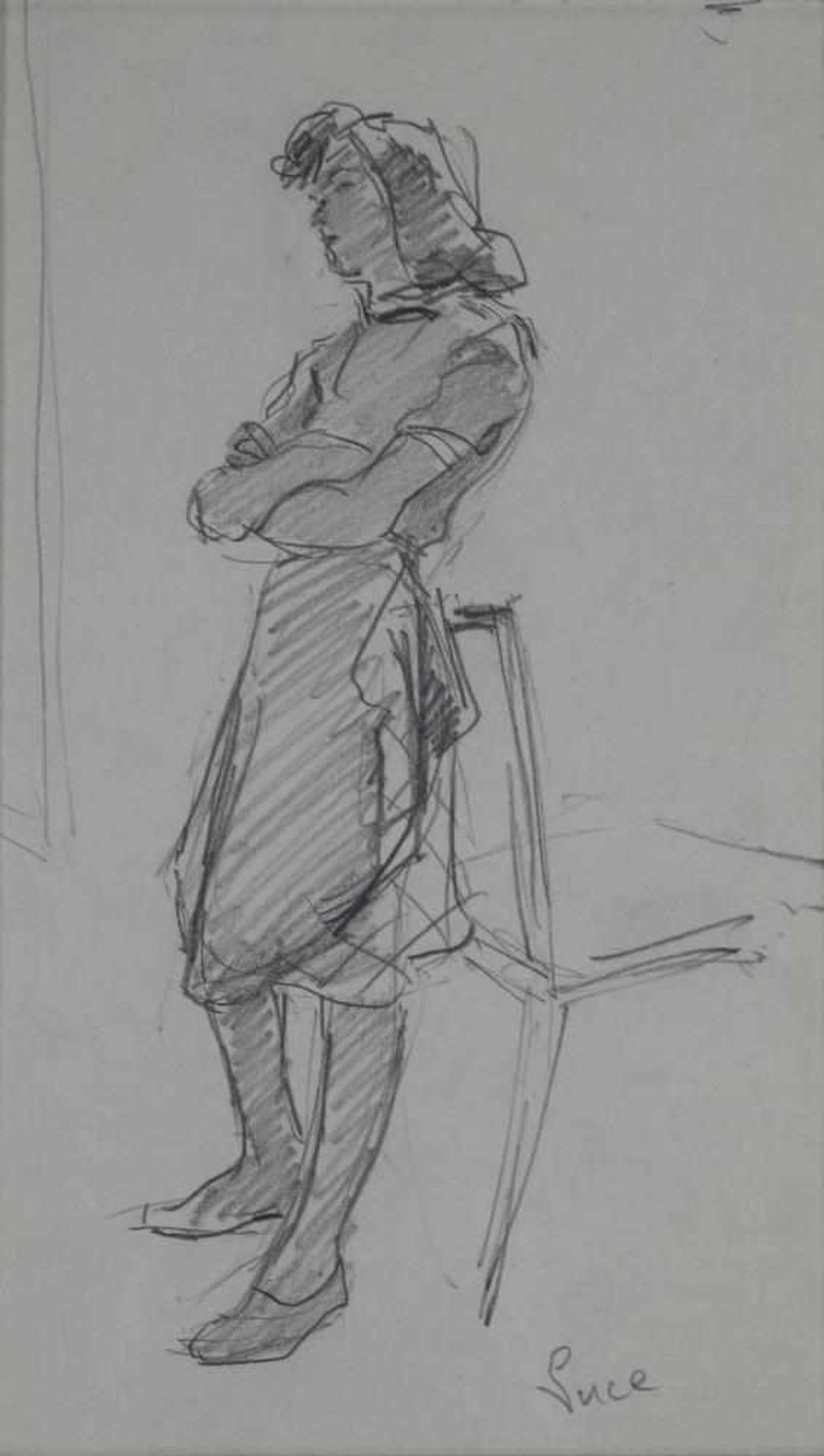 Maximilien Luce 1885 – 1941 Studie einer stehenden Frau an einen Stuhl gelehnt. Bleistift auf - Bild 2 aus 3