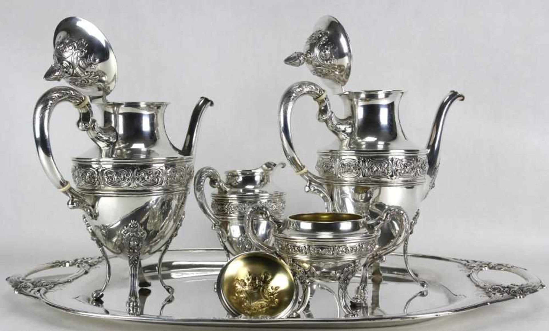 Großer Kaffeekern England um 1900. Silber (925) Sterling punziert und geprüft. Großes Tablett und - Bild 2 aus 3