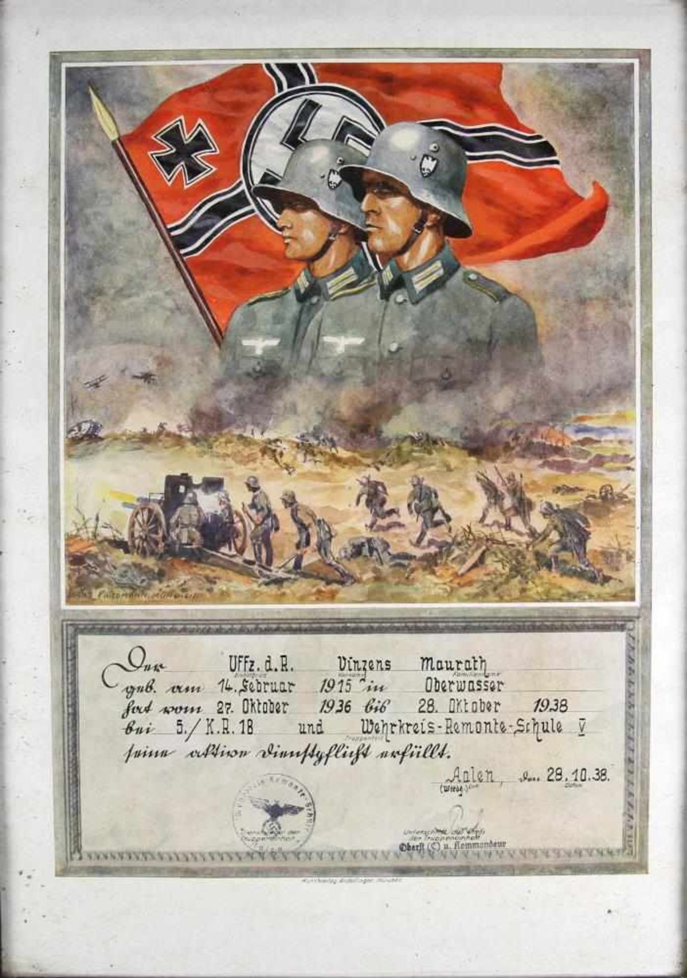 Verleihungsurkunde III. Reich Dienstpflichtauszeichnung 1938. Hinter Glas gerahmt ca. 43,5 x 31,5 - Bild 2 aus 5