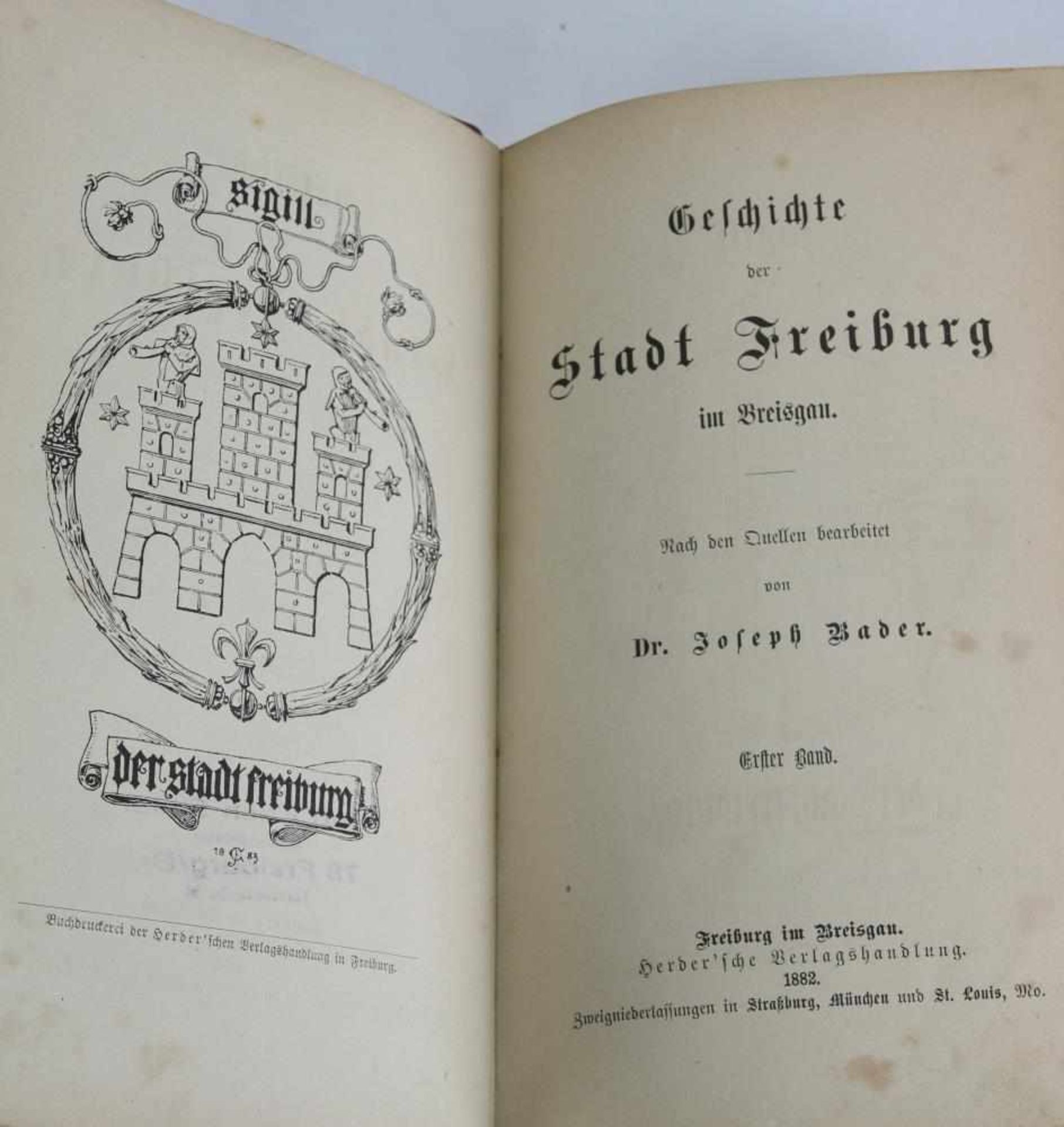 Dr. Joseph Bader Geschichte der Stadt Freiburg im Breisgau. Zwei Bände in einem. Halbledereinband - Image 2 of 3