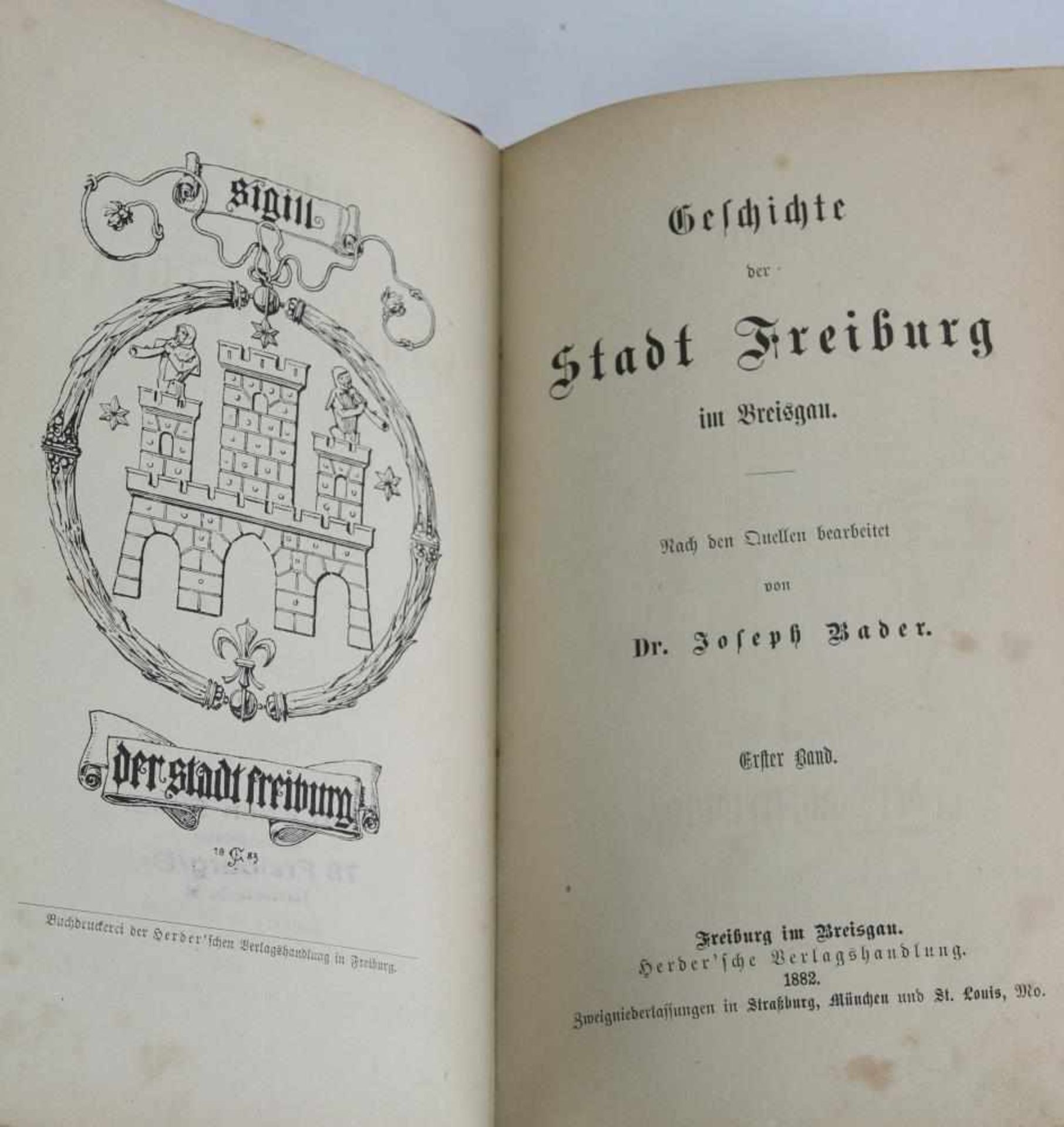 Dr. Joseph Bader Geschichte der Stadt Freiburg im Breisgau. Zwei Bände in einem. Halbledereinband - Bild 2 aus 3