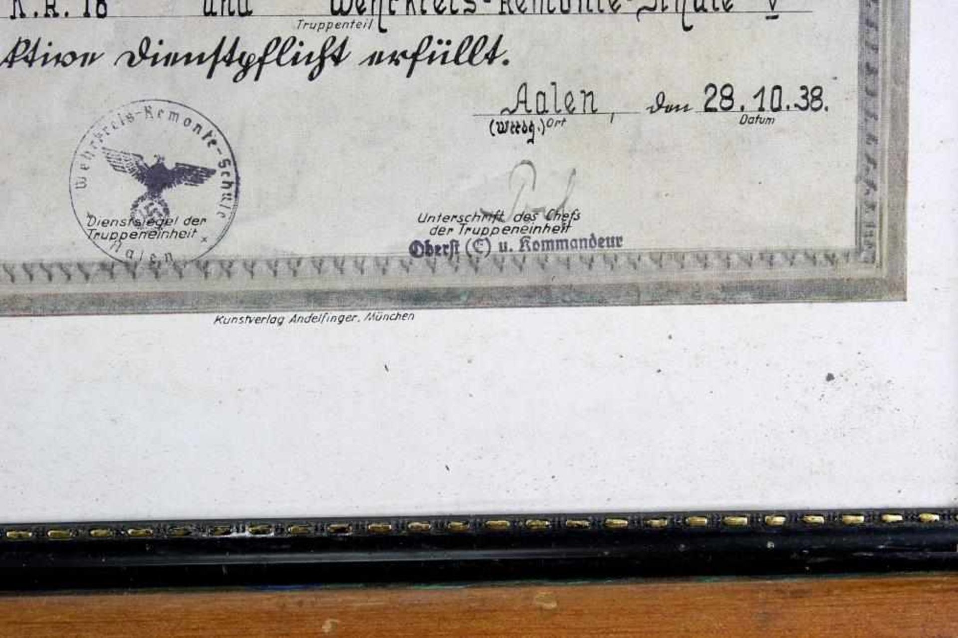 Verleihungsurkunde III. Reich Dienstpflichtauszeichnung 1938. Hinter Glas gerahmt ca. 43,5 x 31,5 - Bild 4 aus 5