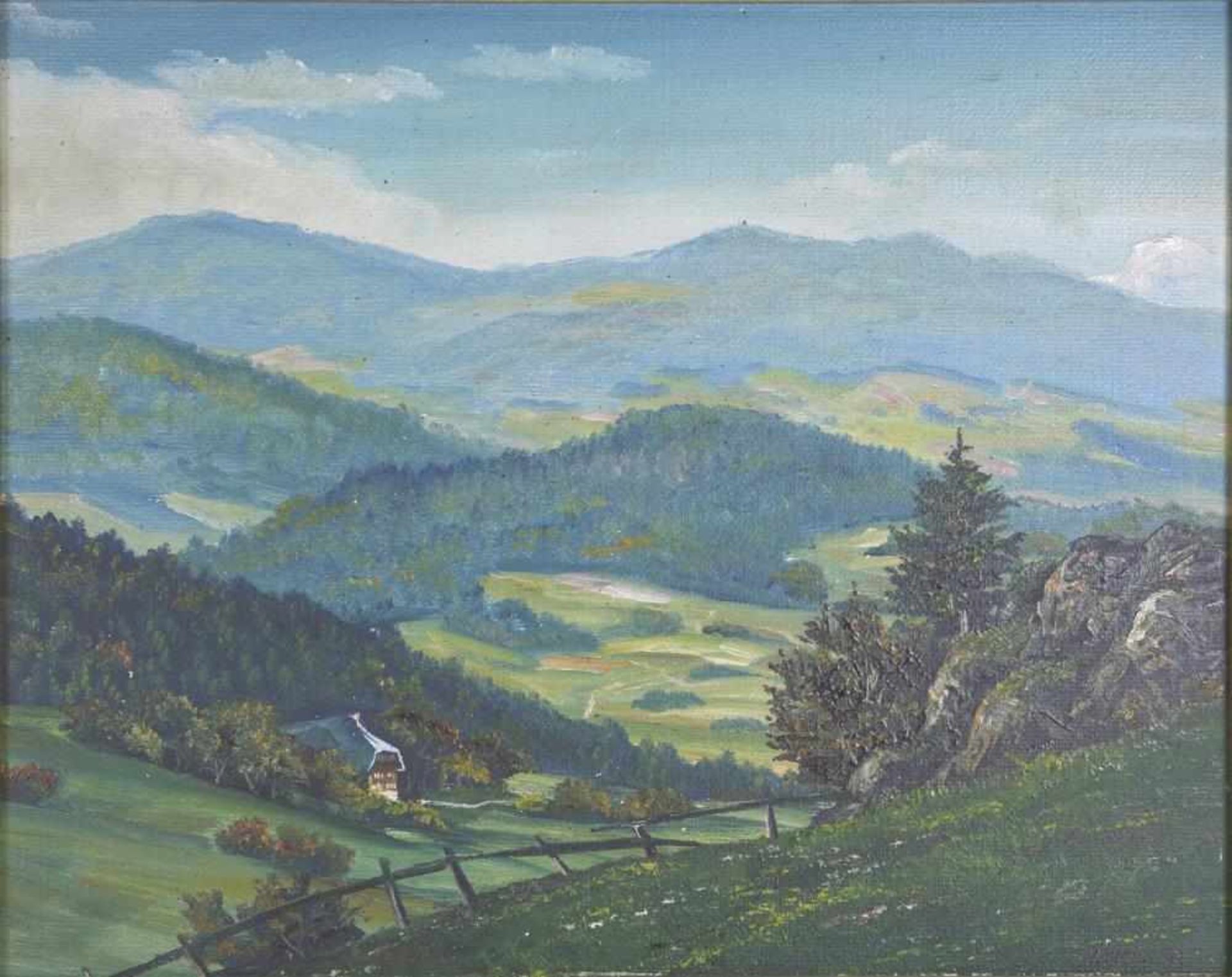 H. Breier Schwarzwaldmaler um 1930. Blick in ein Tal mit Feldberg im Hintergrund. Öl auf Platte. - Bild 2 aus 4