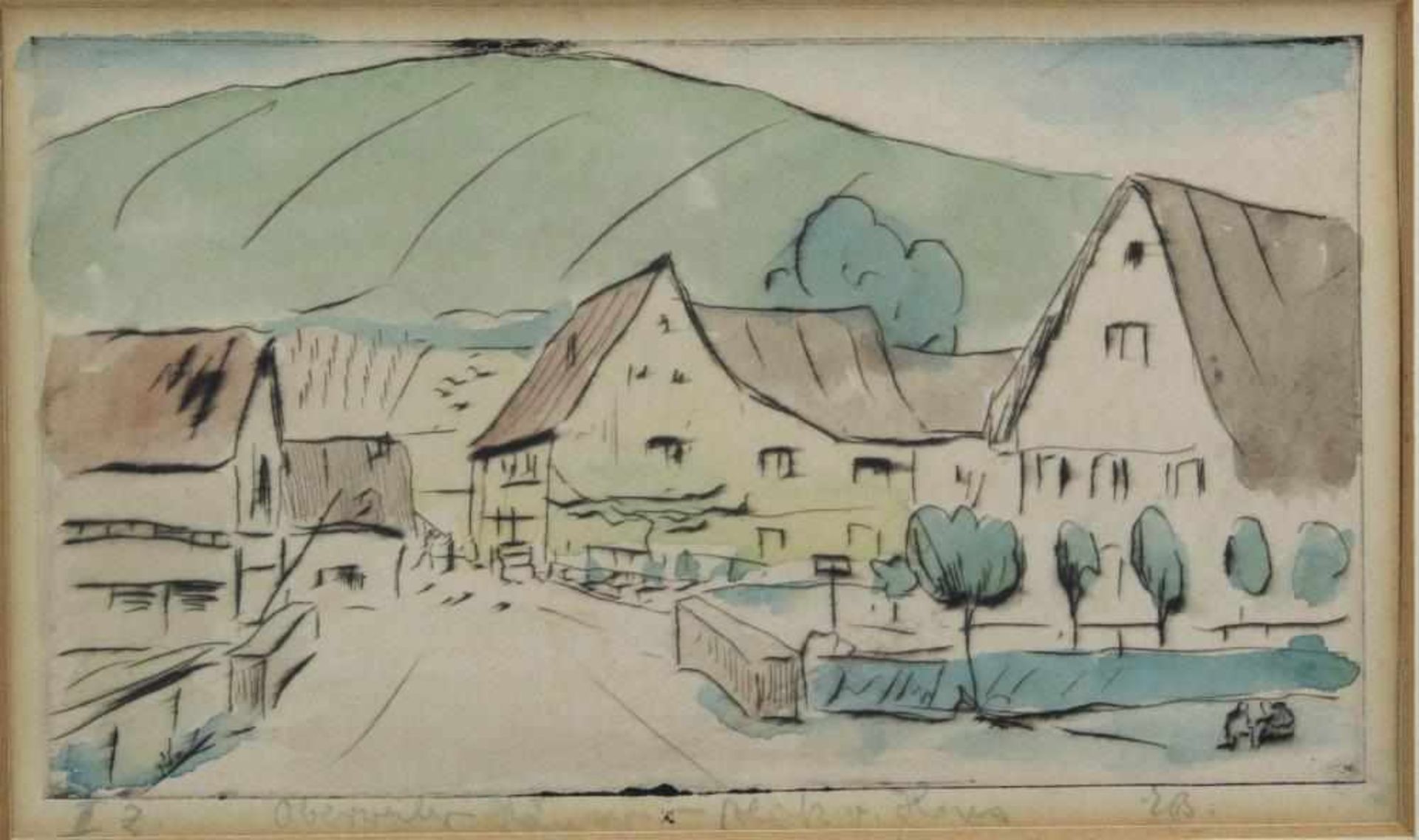 Emil Bizer 1881 Pforzheim – 1957 Badenweiler Oberweiler – Blick vom Haus. Aquarell. Unten bezeichnet - Bild 2 aus 3