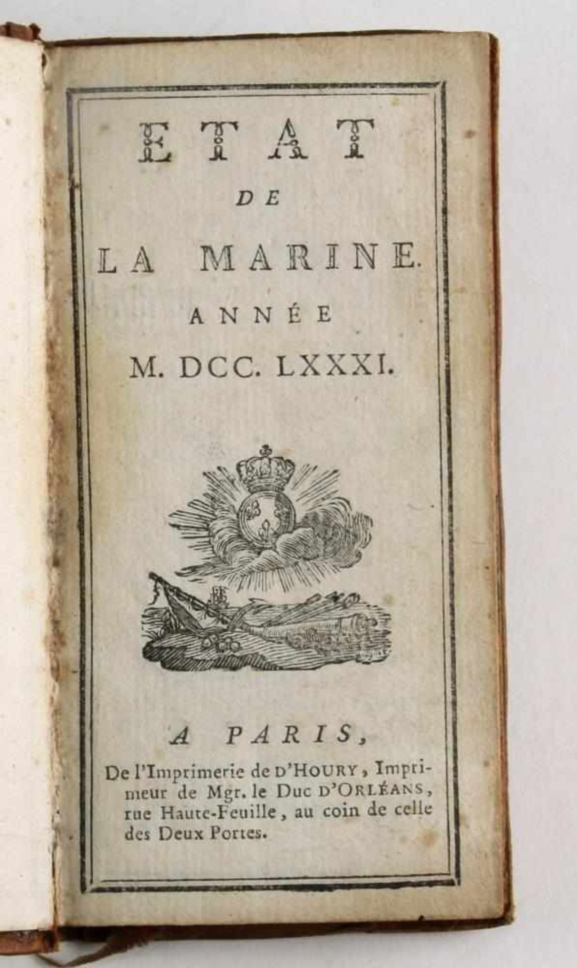 Etat de la Marine. Année 1781 a Paris. Originaler Lederband mit Goldprägungen. 114 Seiten.