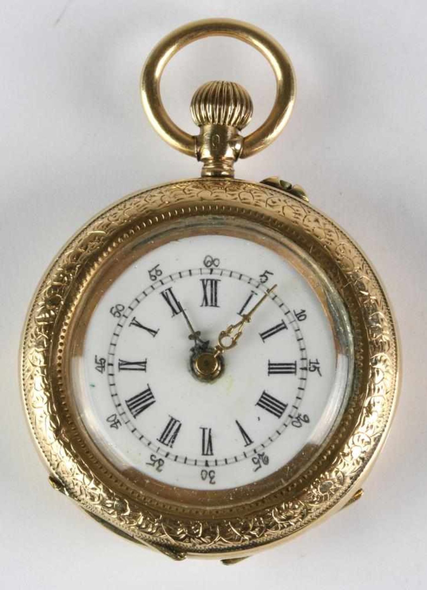 Taschenuhr Halbsavonette. Um 1900. Kronaufzugwerk mit Ankergang und Zylinderhemmung,