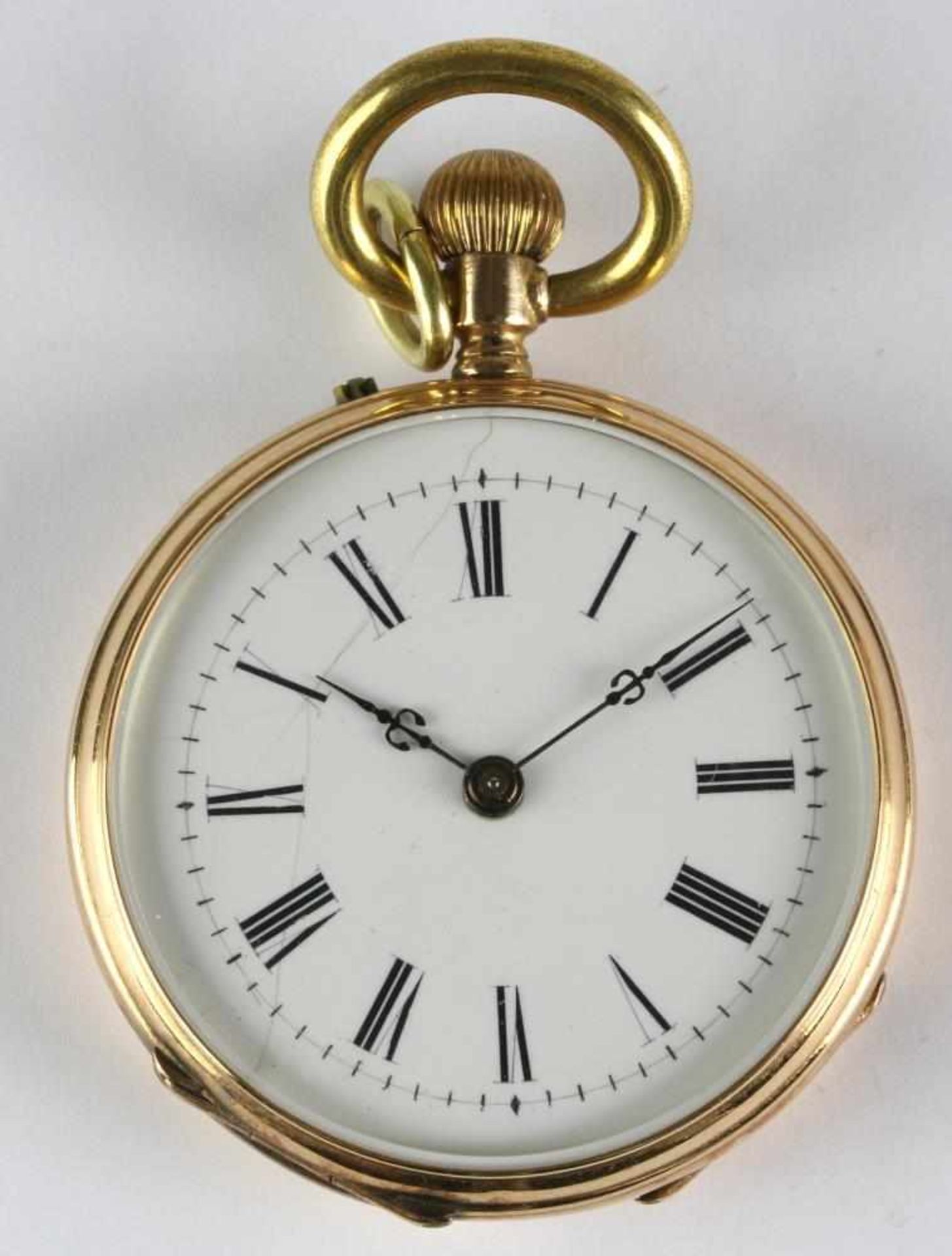 Taschenuhr. Um 1900. Kronaufzugwerk mit Ankergang und Zylinderhemmung, Minutenverstellung mittels