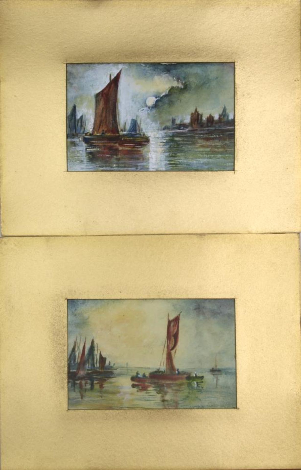 Paar Aquarelle um 1900. Zeesenboote im Bodden an der Ostsee. Aquarell auf Papier. Nicht signiert.
