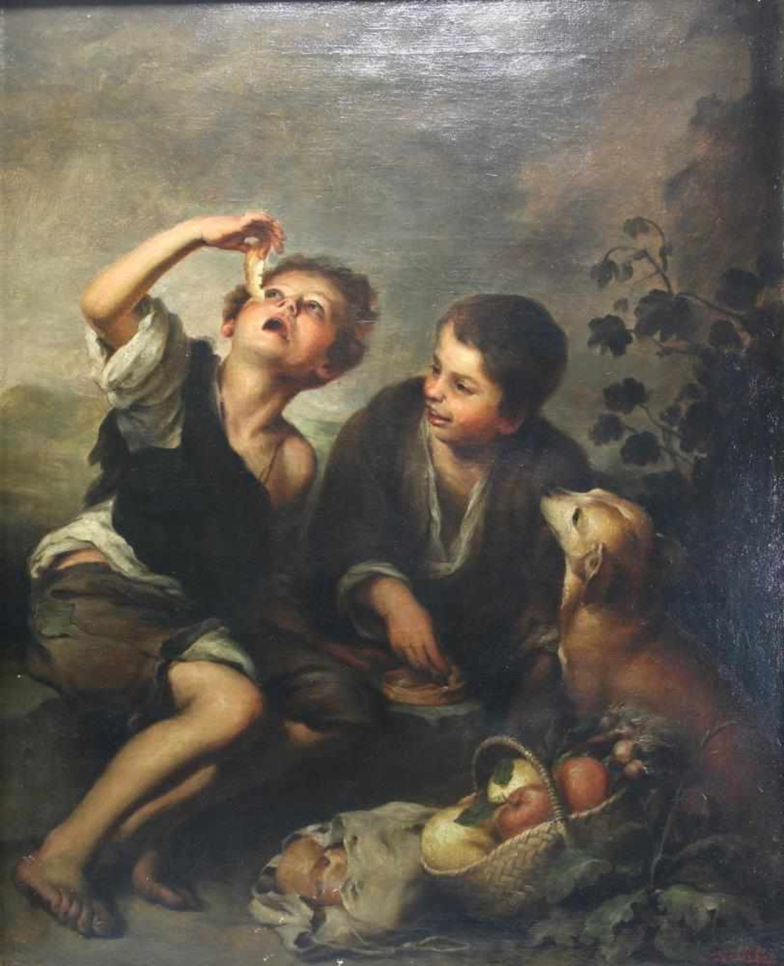 Murillo, Esteban Bartolomé nach. Qualitätsvolle Kopie von B.S. Schmitz um 1900. Kuchenesser. Öl