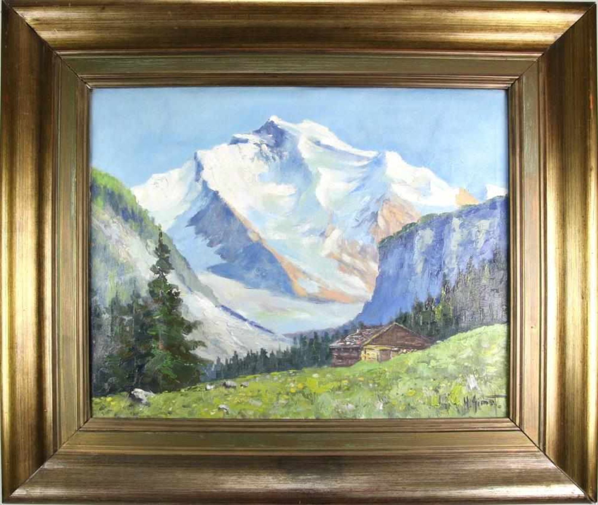 H. Simet. Landschafter 20. Jahrhundert. Jungfrau mit Grindelwald. Öl auf Leinwand. Unten rechts - Image 2 of 3