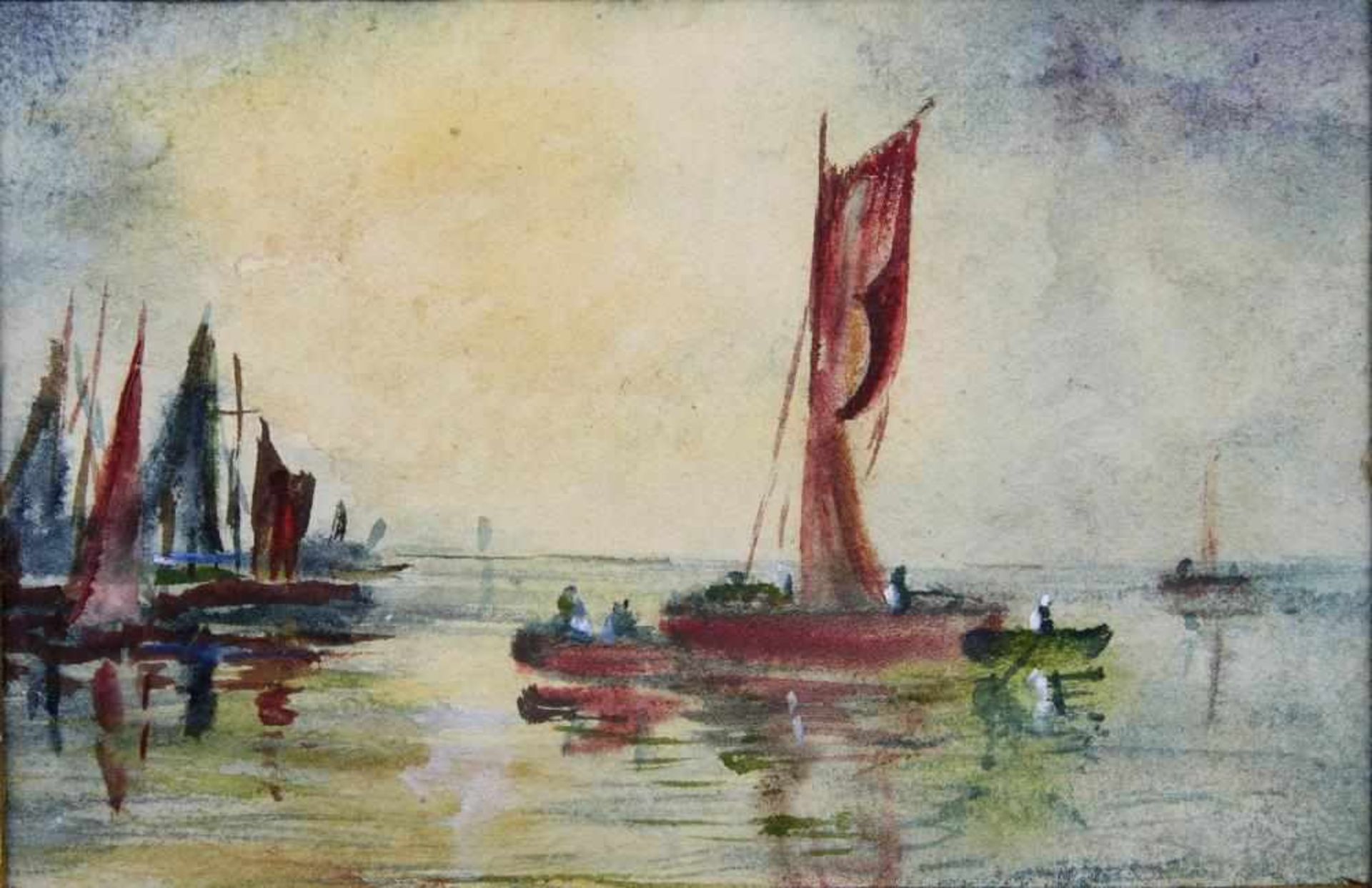 Paar Aquarelle um 1900. Zeesenboote im Bodden an der Ostsee. Aquarell auf Papier. Nicht signiert. - Bild 3 aus 4