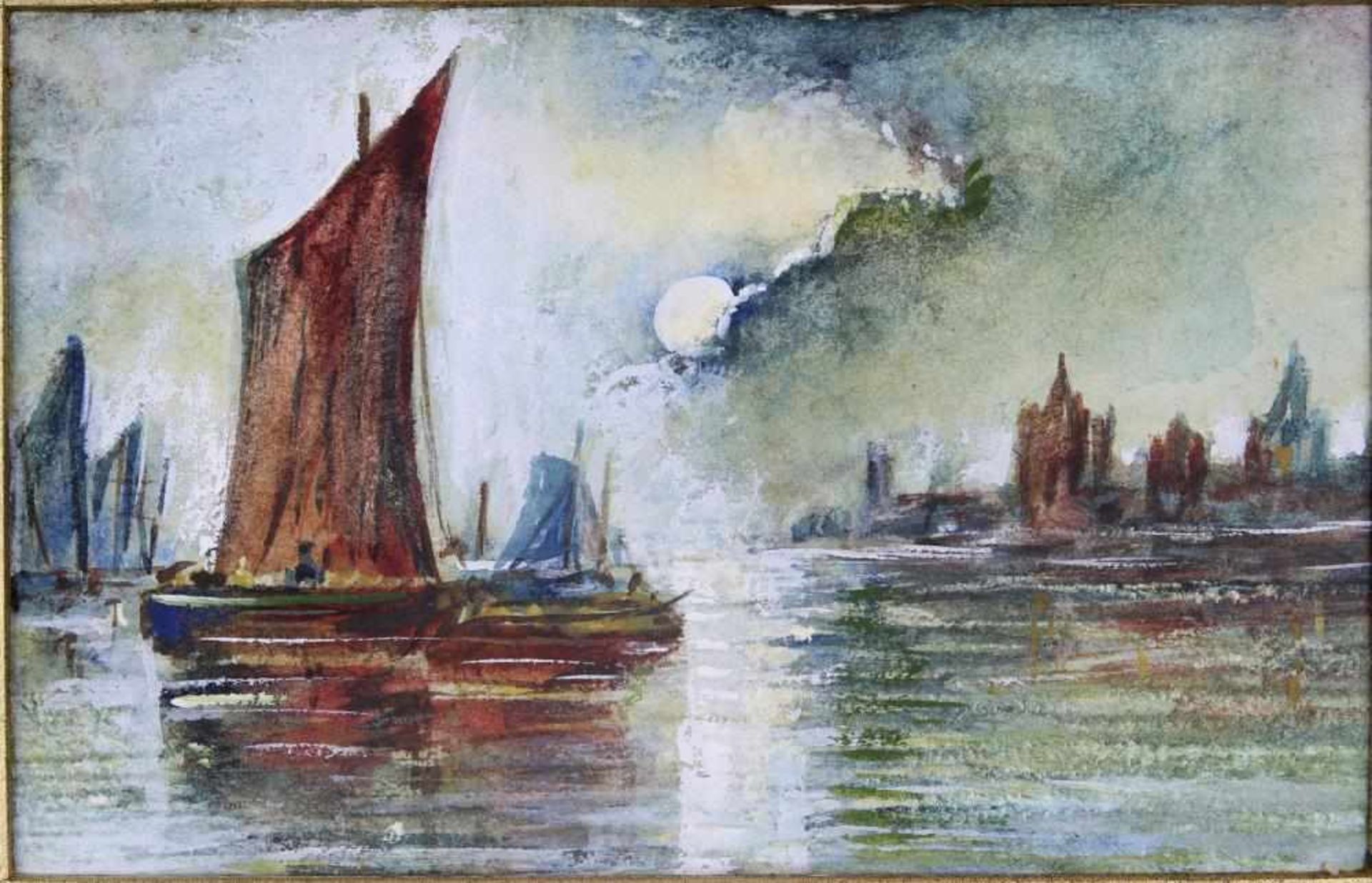 Paar Aquarelle um 1900. Zeesenboote im Bodden an der Ostsee. Aquarell auf Papier. Nicht signiert. - Bild 2 aus 4