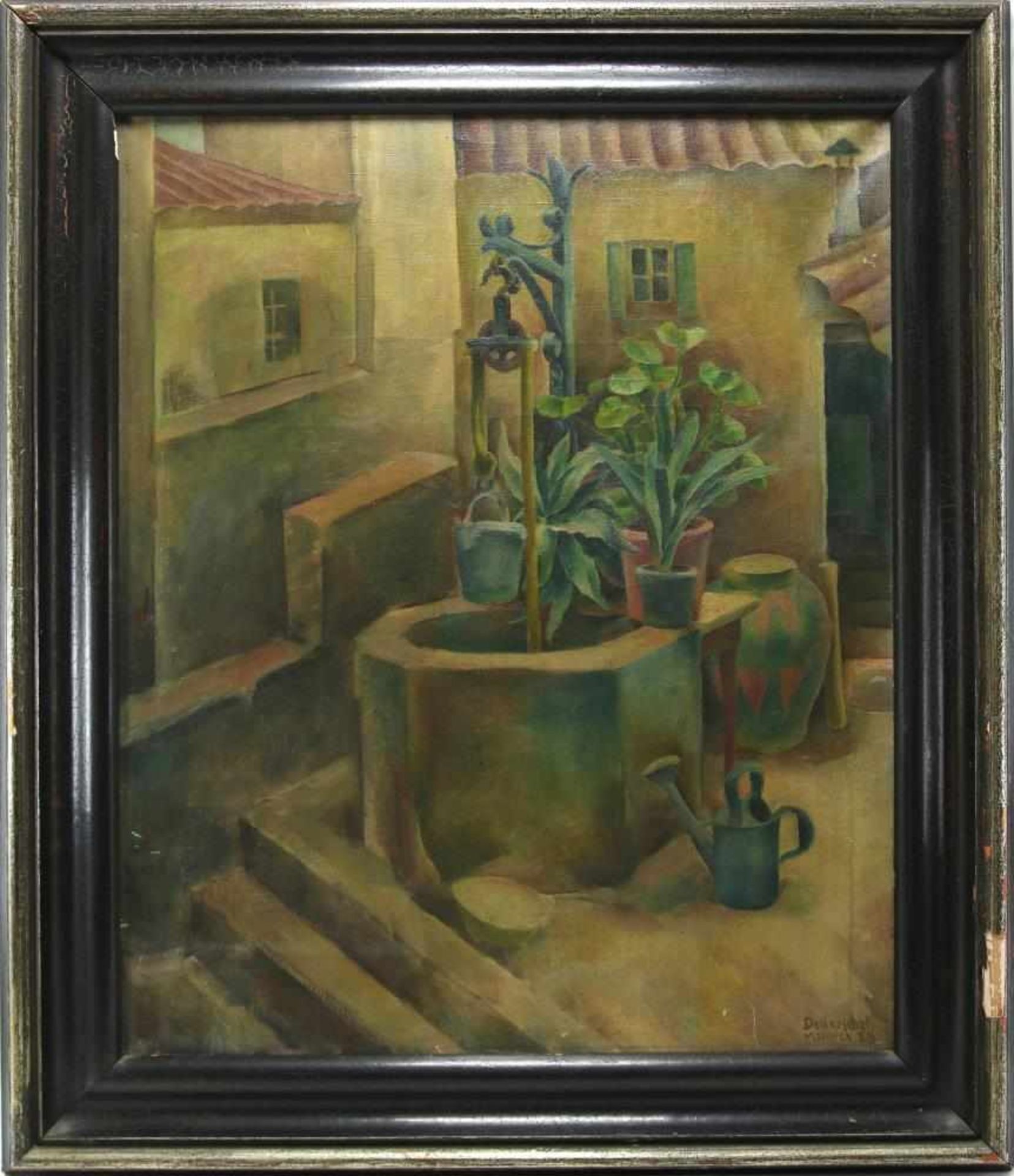 Dollerschell, Eduard 1887-1948. Innenhof auf Mallorca in neusachlicher Auffassung. Öl auf