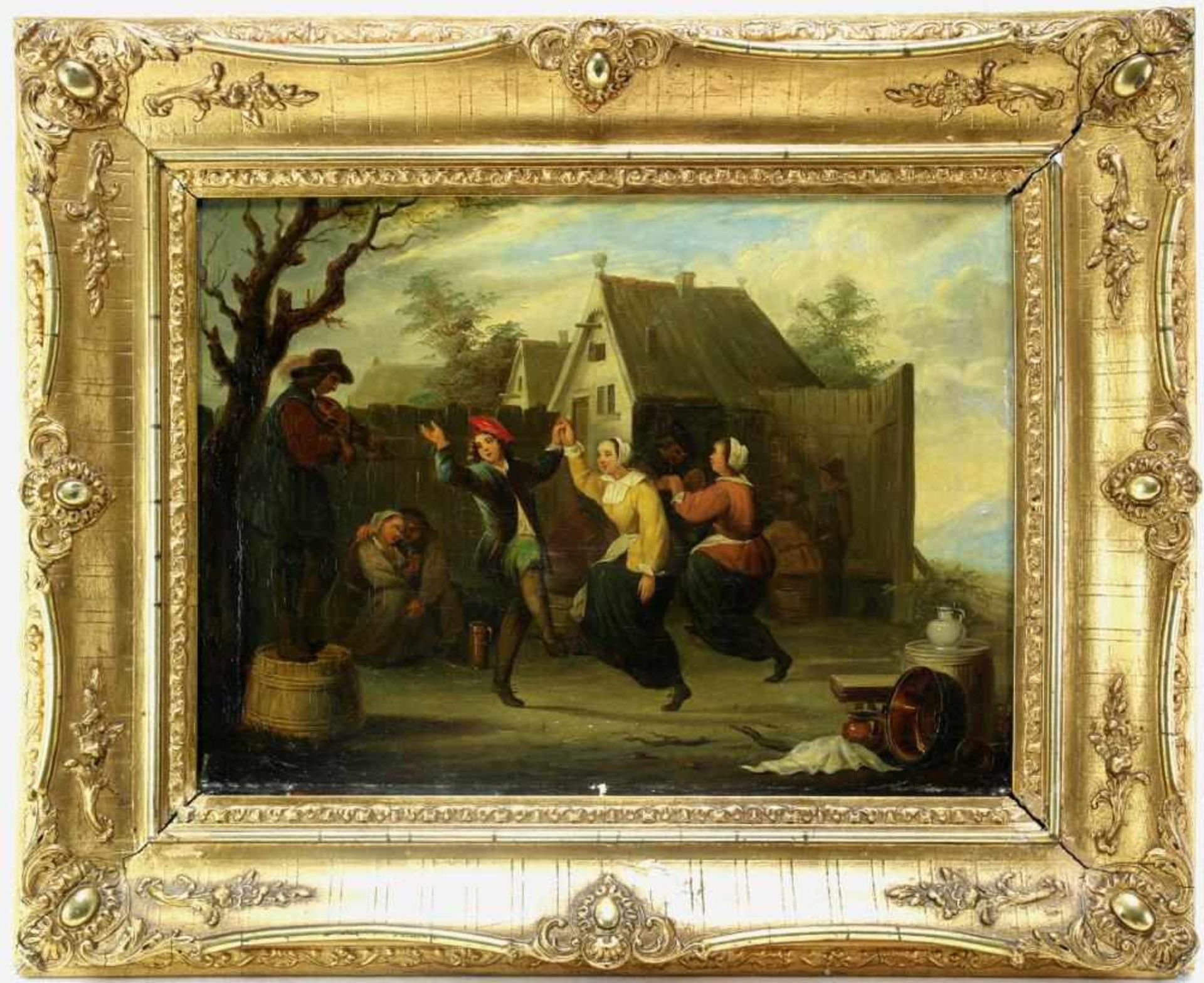 Teniers, David II 1610-1690 Nachfolger. Oder Umkreis. Typisch flämisches Tanzvergnügen vor der - Bild 4 aus 12