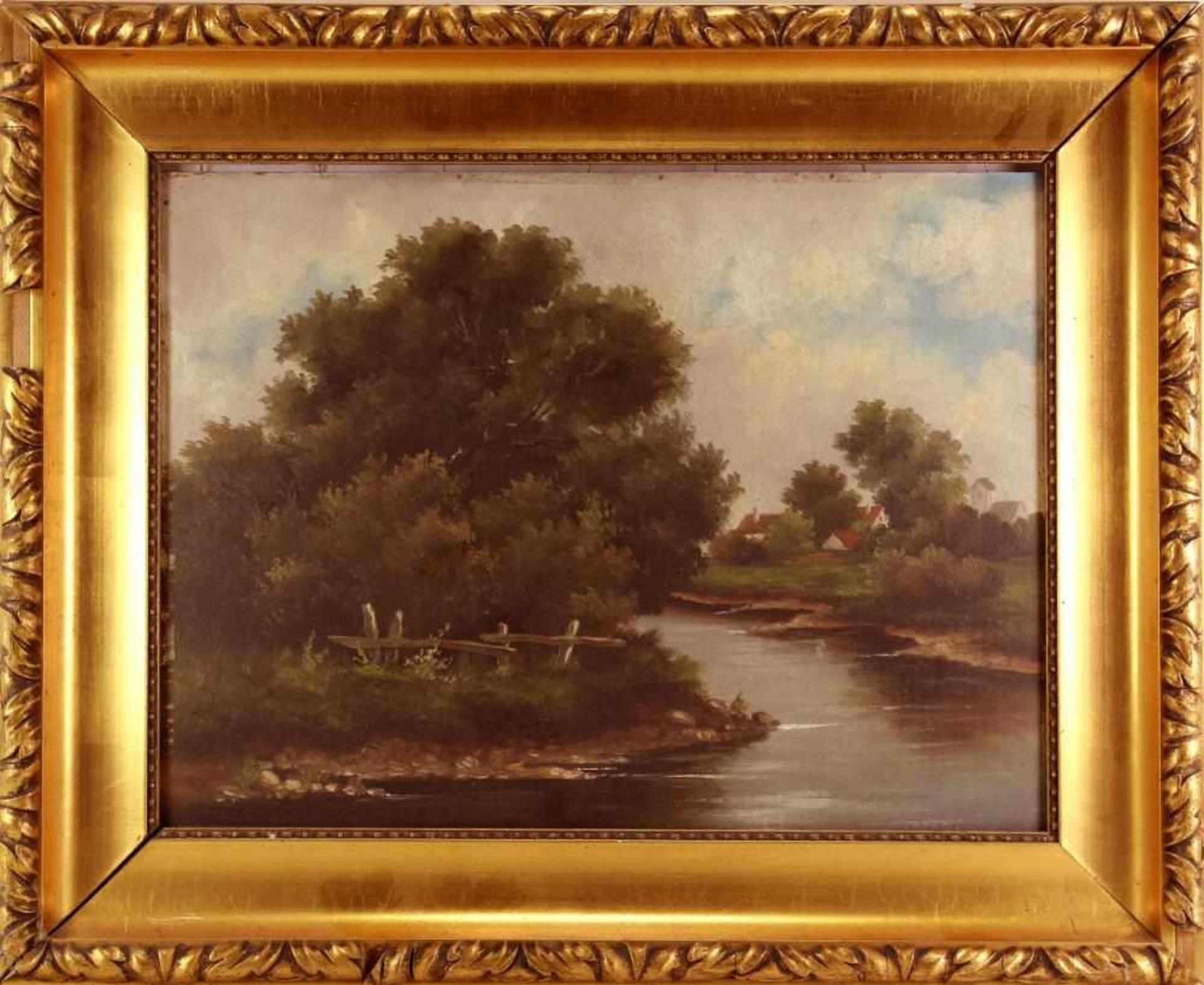 Werner, Clemens. Deutsch, 19. Jahrhundert. Landschaft mit Flusslauf. Öl auf Platte. Unten links - Bild 2 aus 4