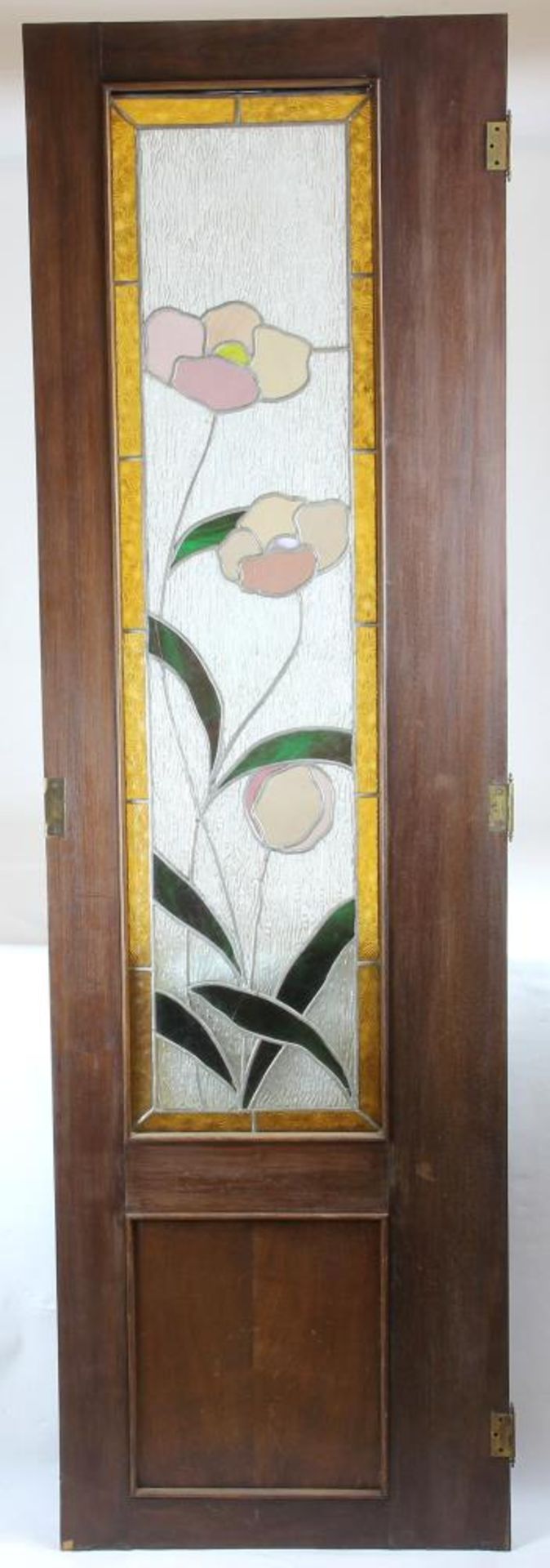 Jugendstil Glasfenster. In Jugendstiltür eingebaut. Deutsch um 1900. Holz und Glas mit polychromem - Bild 2 aus 4