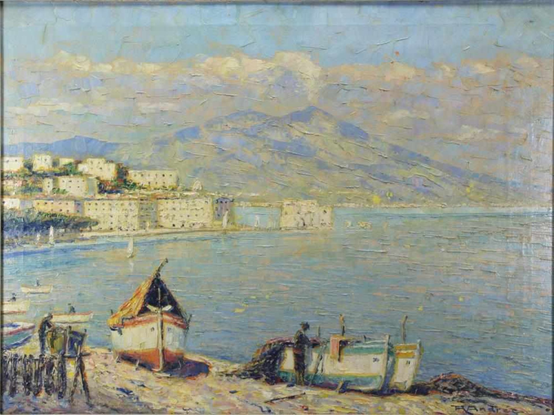 André, Rudolf 1887-1970. Blick auf den Vesuv von Posillipo aus. Öl auf Leinwand. Unten rechts