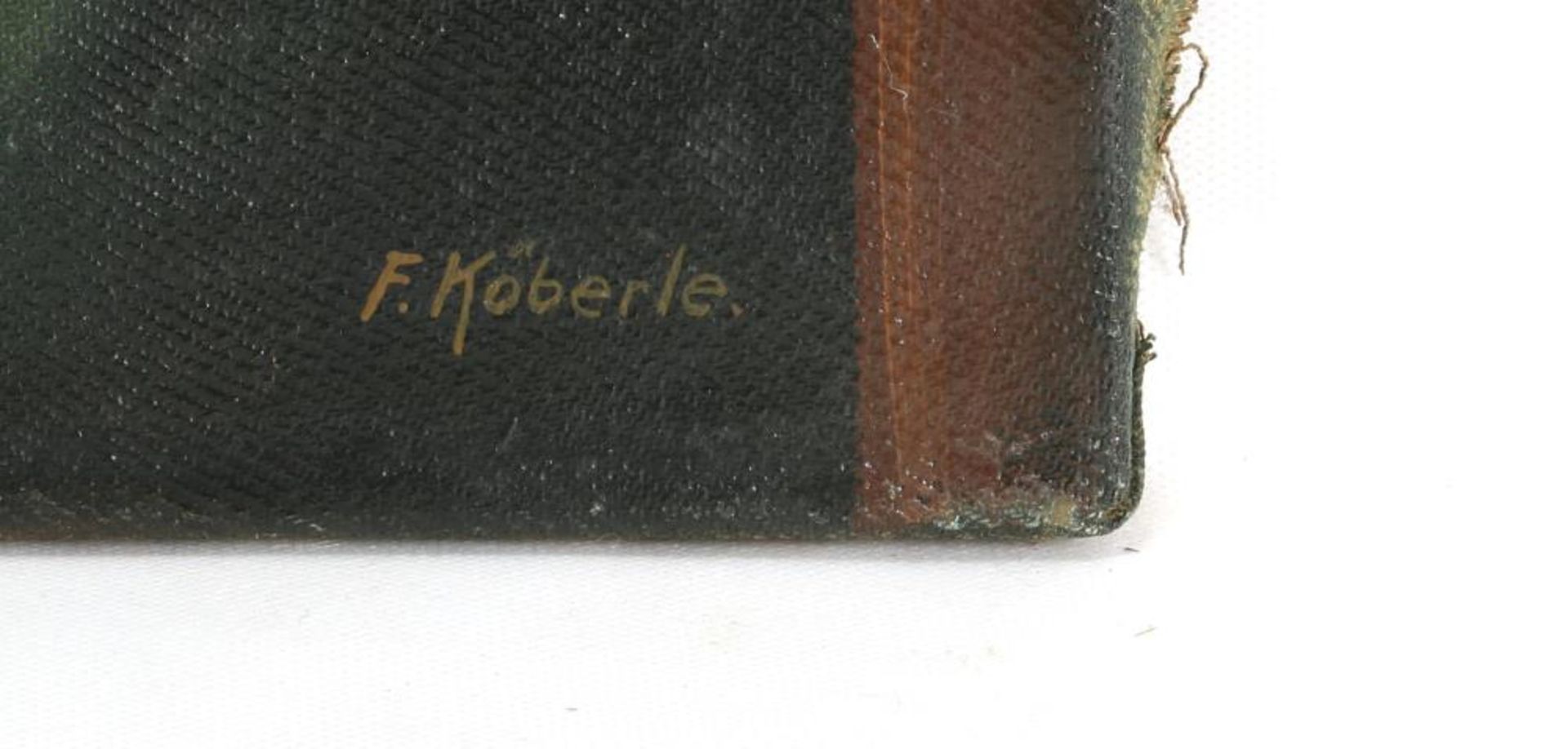 Die Würfelspieler. F. Köberle nach 1900. Im Altmeisterstil gemalte Interieurszene mit - Bild 2 aus 3