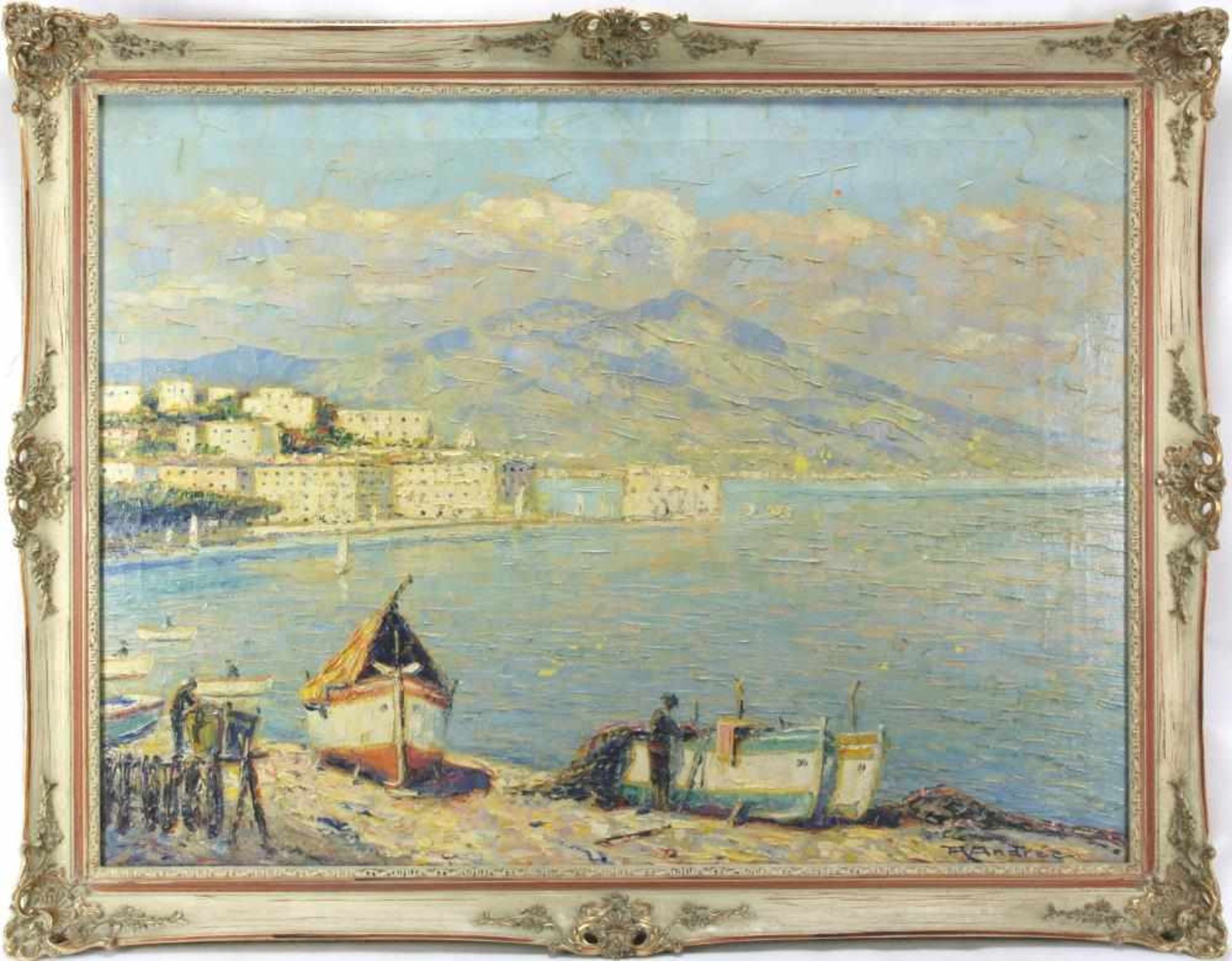 André, Rudolf 1887-1970. Blick auf den Vesuv von Posillipo aus. Öl auf Leinwand. Unten rechts - Bild 2 aus 3