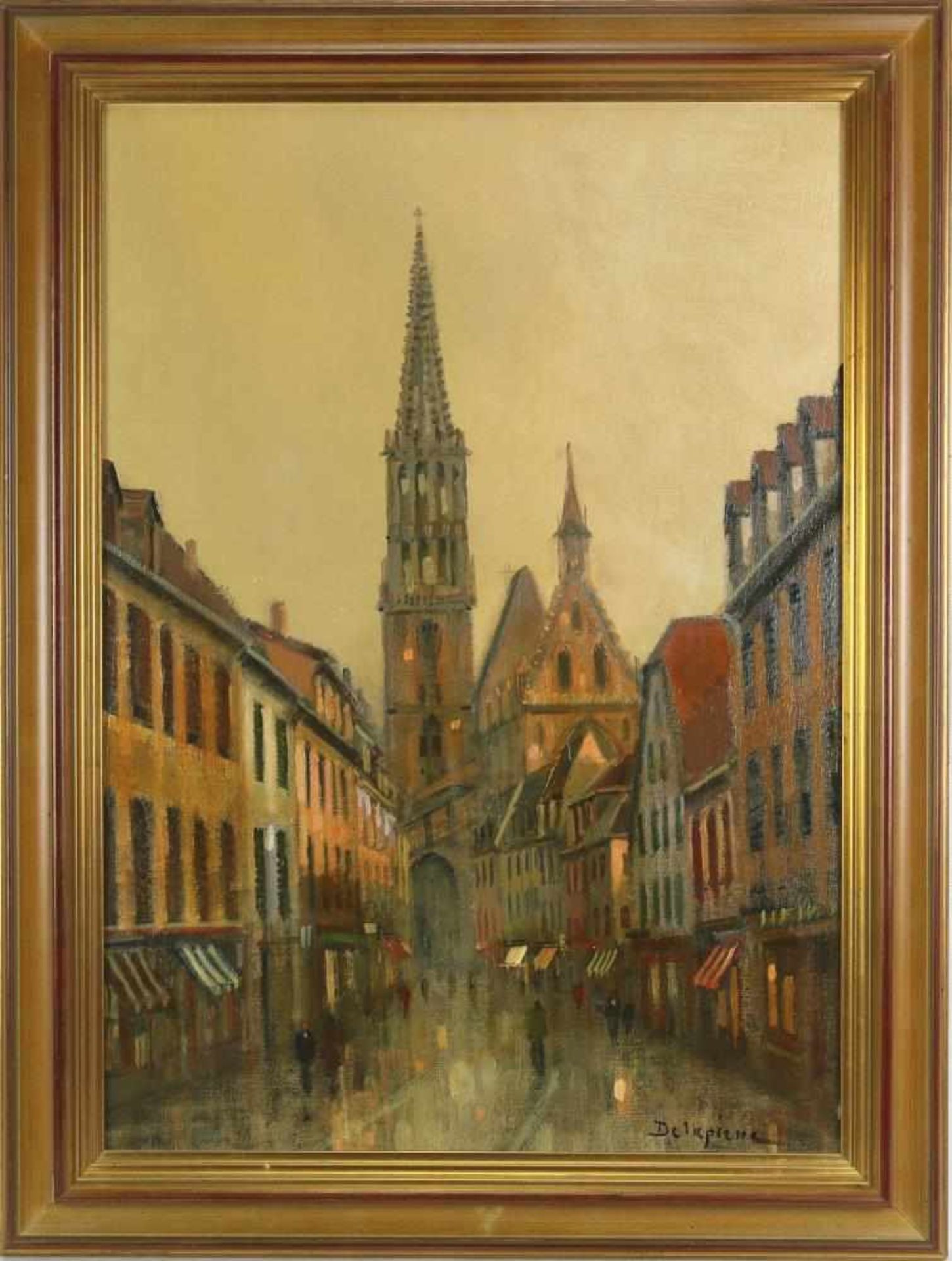 Delapierre, Roger * 1935 Genf. Blick in die Altstadt von Berrwiller im Elsass. Öl auf Leinwand. - Bild 2 aus 3