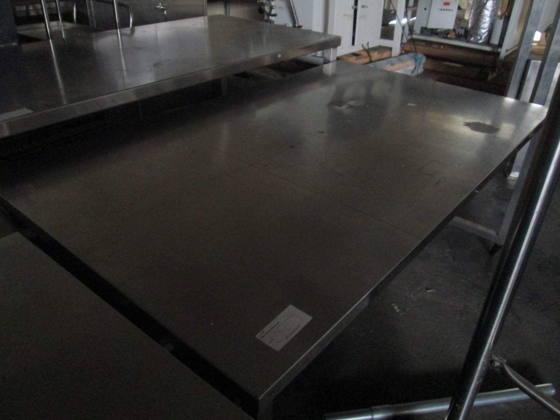 Lot of 5 stainless steel tables: 1x 42" x 72" x 31" high; 1x 36" x 72" x 36" high; 1x 44" x 48" x