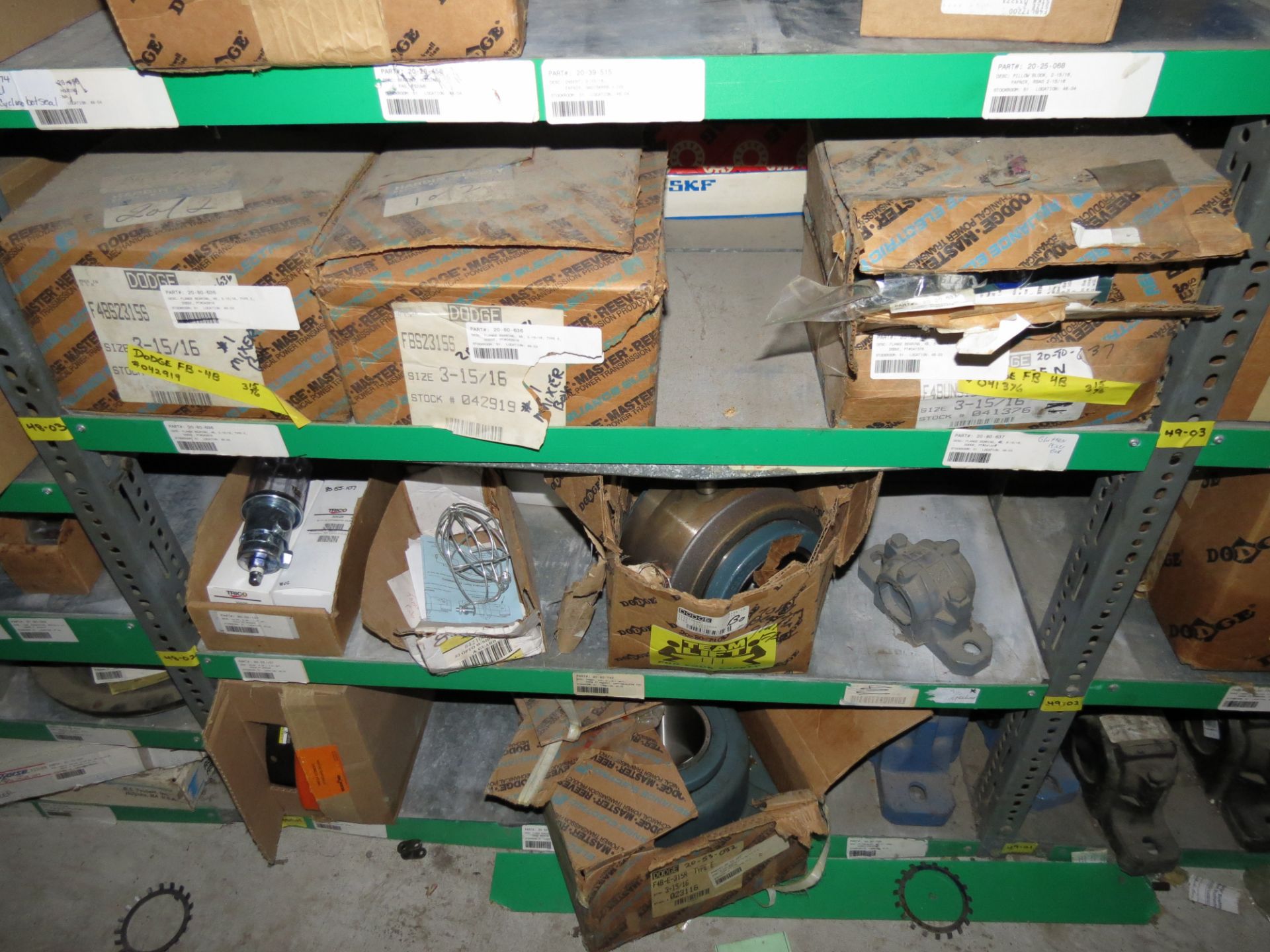 (1) Lot Machine Spare Parts on bolted shelving - Unused Bearing - Chains - electrical boxes etc.. - Image 11 of 43