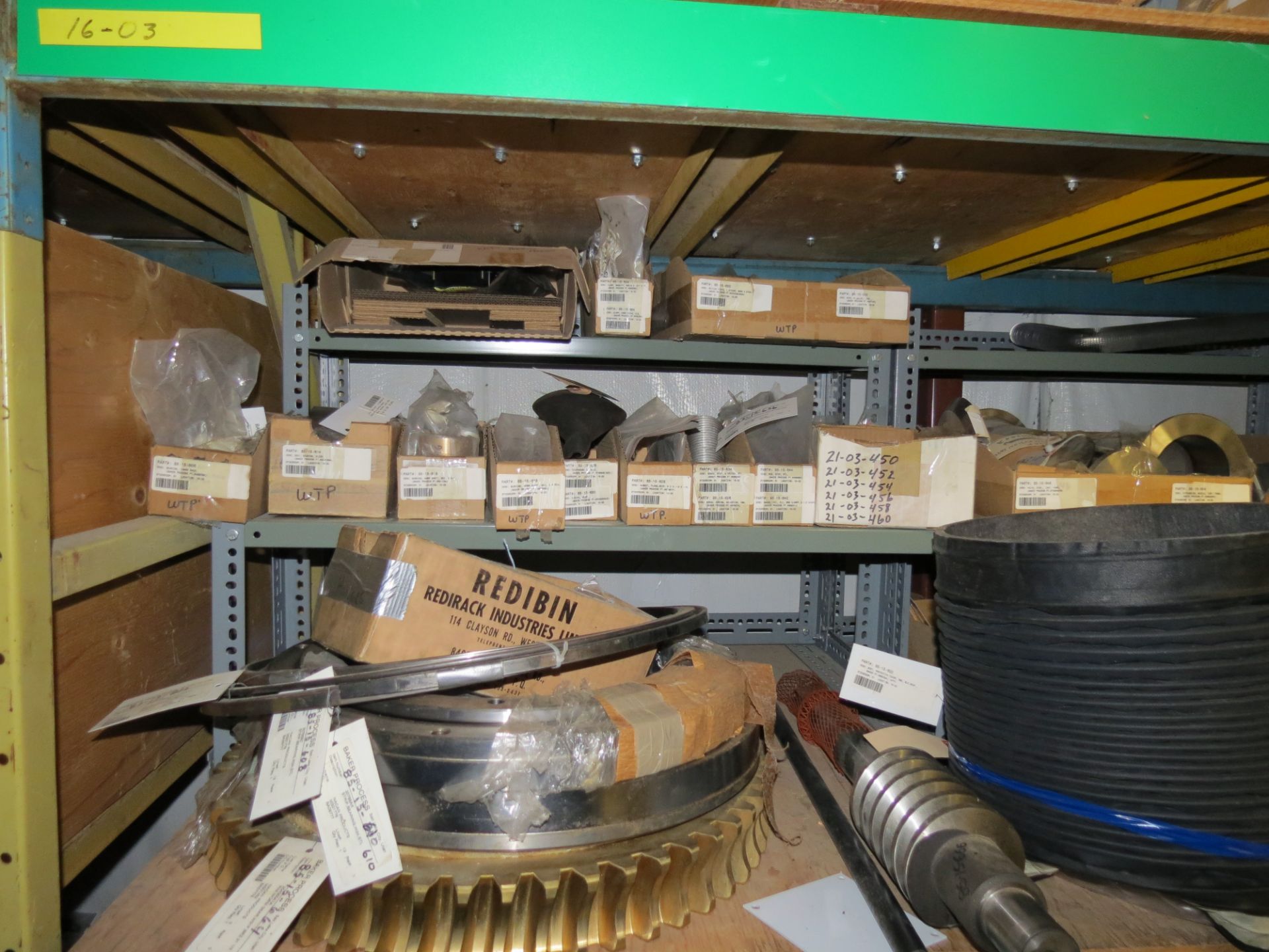 (1) Lot of machine spare parts and supplies on 3 sections of racking - Image 3 of 17